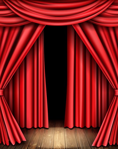 Red stage curtain and wooden floor. Theater, opera scene drape backdrop, concert grand opening or cinema premiere backstage, portiere for ceremony performance template realistic 3d vector illustration