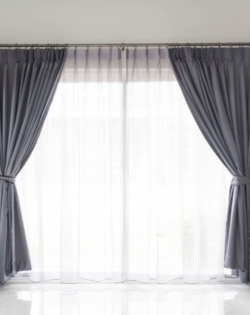 Curtain interior decoration in living room with sunlight