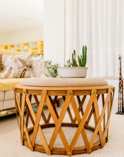 A vertical shot of a modern table in a nice living room